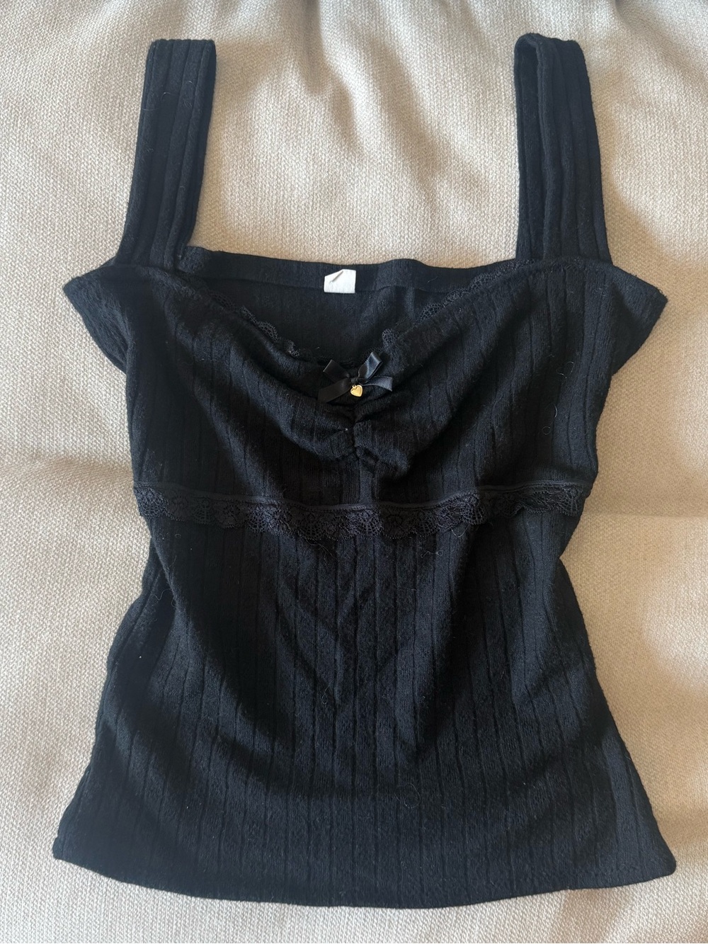 Black Ribbed Lace-Trim Tank Top - Miss Adrisa